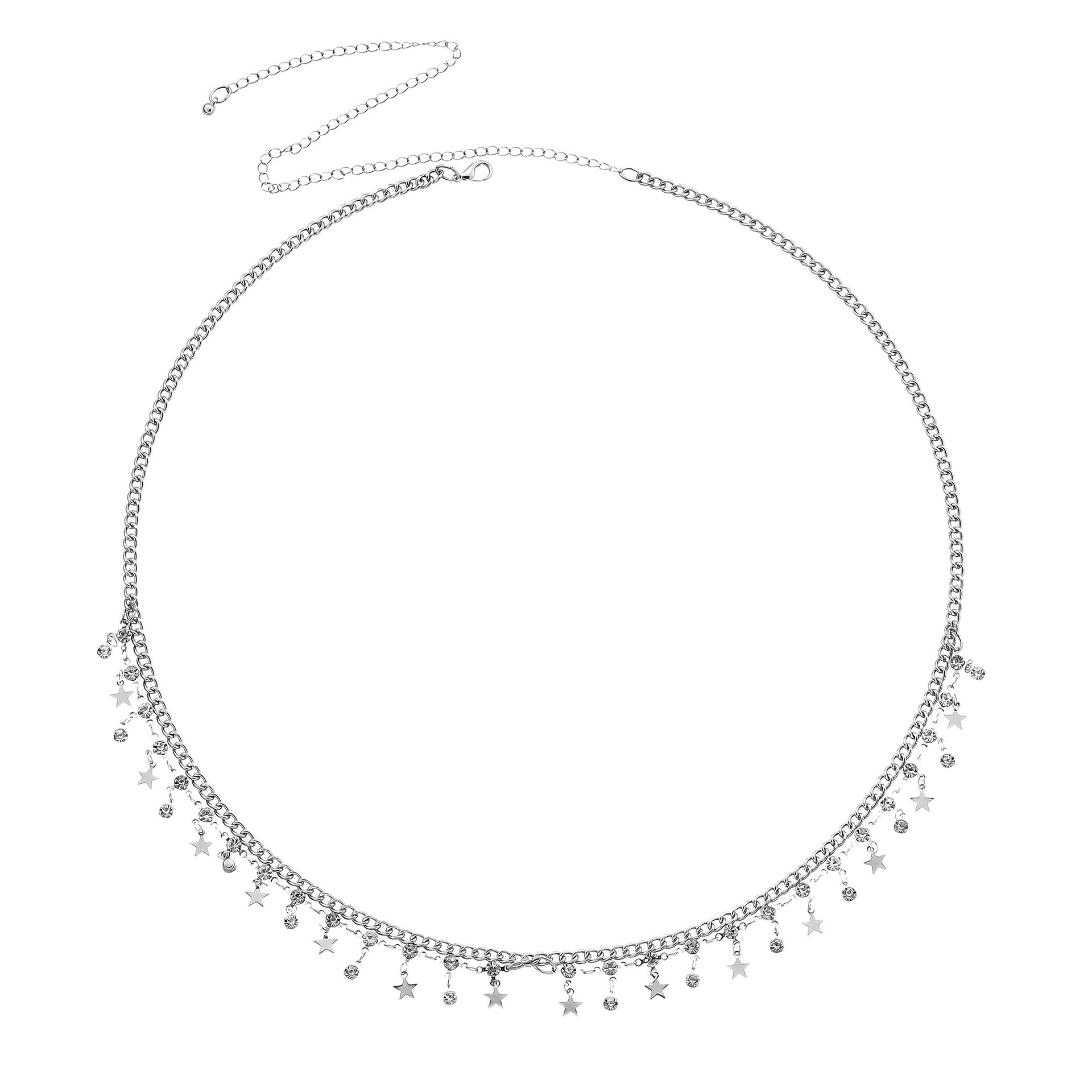 Womens Body Layered Star Belly Chain with Rhinestones